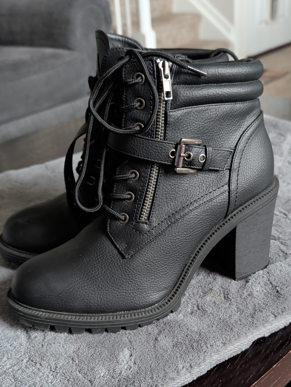 torrid Black Lace-Up Heeled Ankle Boots with Buckle